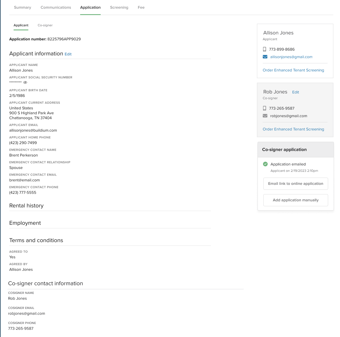 Enabling and Managing Co-Signer Rental Applications