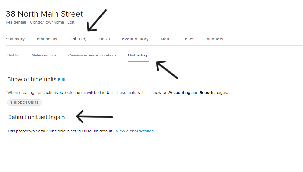 Default unit setting